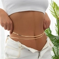 Double layered gold stainless steel snake chain body belt for women in minimalist style - Double Layer Gold Waist Chain 60+25cm