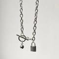 Titanium steel padlock necklace with toggle clasp and ball charm in silver finish - Silver (50cm)