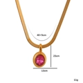 Gold stainless steel snake chain necklace with oval pink zircon pendant and dimensions - Rose Red