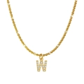 Collier en acier titane avec pendentif lettre W et zircons étincelants dorés - Lettre W