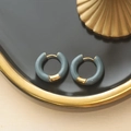 Retro geometric hoop earrings in gold titanium steel with elegant grey enamel finish - Aqua