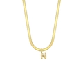 Goldene flache Schlangenkette mit Buchstaben-N-Perlenanhänger im französischen Vintage-Stil - Buchstabe N / Künstliche Perlen-Buchstaben-Stil