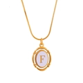 Gold plated titanium steel oval pendant necklace featuring capital letter F in purple - Letter F