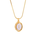 Gold titanium steel necklace with lavender oval pendant featuring golden letter I - Letter I