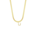 Goldene Schlangenkette mit einem Anhänger des Buchstabens U und weißen Perlen - Buchstabe U / Künstliche Perlen-Buchstaben-Stil