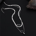 Double-layer stainless steel necklace featuring a water drop pendant and flat snake chain - Silver Double Drop