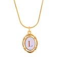 Gold plated snake chain necklace with an oval pendant featuring the letter L in red - Letter L