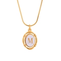 Gold-plated titanium steel oval necklace featuring letter M pendant with snake chain - Letter M