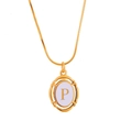 Gold-plated titanium steel necklace featuring an oval letter P pendant on white background - Letter P