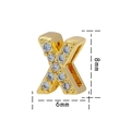 Ciondolo lettera X in acciaio al titanio placcato oro 18K con zirconi, misura 8mm x 6mm - Lettera X