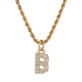 Collana a catena a corda dorata con pendente a lettera B con zirconi per donna - Lettera B (Lettera catena ritorta) / Oro
