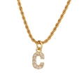 Collana a catena in oro con ciondolo a lettera C impreziosito da zirconi per donne - Lettera C (Lettera Catena a Corda) / Oro