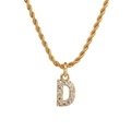 Collana a catena a corda placcata oro 18 carati con ciondolo lettera D con zirconi brillanti - Lettera D (Lettera per catena a corda) / Oro