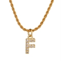 Collana a catena a corda dorata con ciondolo a lettera F tempestato di zirconi - Lettera F (Catena a Torcione) / Oro