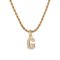 Collana a corda dorata con ciondolo a lettera G impreziosito da zirconi scintillanti - Lettera G (Lettera con Catena a Corda) / Oro