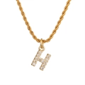Collana a corda dorata con pendente a lettera H in zirconi lucidi da donna - Lettera H (Lettera per Catena a Corda) / Oro