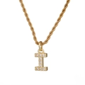 Collana a catena in acciaio dorato con pendente lettera I e zirconi incastonati - Lettera I (Catena a Corda) / Oro