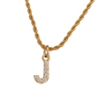 Collana a catena in oro con ciondolo a lettera J impreziosito da zirconi cubici - Lettera J (Catena a Corda) / Oro