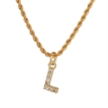 Collana a corda dorata con pendente a forma di lettera L incastonato con zirconi - Lettera L (Lettera Catena a Corda) / Oro