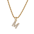 Collana a catena in oro 18K con ciondolo a forma di lettera M con zirconi incastonati - Lettera M (Catena Intrecciata) / Oro