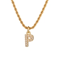 Collana a catena a fune dorata con un ciondolo lettera P in pavé di zirconi cubici - Lettera P (Catena a Corda) / Oro