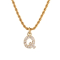 Collana a corda dorata con ciondolo lettera Q incrostato di zirconi per donna - Lettera Q (Catena a Corda) / Oro