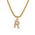Collana a catena intrecciata dorata con ciondolo lettera R e zirconi scintillanti - Lettera R (Catena a Corda) / Oro