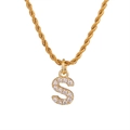Collana a catena intrecciata dorata con ciondolo lettera S e zirconi lucenti - Lettera S (Catena a Corda) / Oro