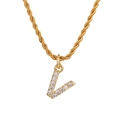 Collana a catena dorata con ciondolo a lettera V con pavé di zirconi cubici - Lettera V (Lettera per Catena a Torsione) / Oro