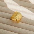 Anello largo regolabile in acciaio inossidabile dorato con texture martellata per tutti - Aperto Regolabile / Stile Largo Trama Martellata (2) / Oro