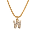 Collana a catena a fune dorata con pendente a lettera W scintillante con pietre di zircone - Lettera W (Catena a corda) / Oro