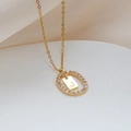 Collana d'oro in acciaio con ovale di zirconi e ciondolo con lettera J incisa - Lettera J
