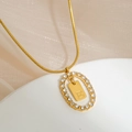 Gold letter E pendant necklace with sparkling rhinestone inlay and snake chain for women - Letter E
