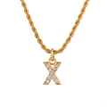 Collana con catena a corda dorata e ciondolo a lettera X con cristalli incastonati - Lettera X (Catena a Corda) / Oro