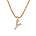 Collana a catena intrecciata dorata con ciondolo lettera Y e pietre di zircone - Lettera Y (Catena a Corda) / Oro