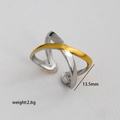 Anillo moderno cruzado en forma de X bicolor de acero inoxidable, plata y oro - Diseño de Cruz Bicolor / Bicolor Oro y Plata