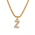 Collana a catena a corda dorata con ciondolo a lettera Z impreziosito da zirconi - Lettera Z (Catena a Corda) / Oro