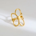 Adjustable two-tone stainless steel open ring featuring a hollow floral design - Gold Hollow Four-Petal Flower Style (316) / Gold
