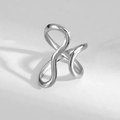 Polished silver stainless steel open ring with minimalist fluid geometric lines - Fluid Geometric Style (336)