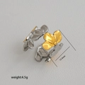 Bague fleur bicolore argent et or en acier inoxydable pesant 4,5 g, style chic - Design fleur à cinq pétales / Bicolore Or et Argent