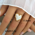 Golden heart ring with white enamel inlay and micro-beaded edges for women - Beaded Edge Heart Open Ring (223) / 17.8mm