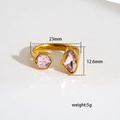 Verstellbarer goldener Edelstahlring mit hexagonalen und unregelmäßigen rosa Zirkonia - Rosa Irregulärer Zweifarbiger Stil (321)