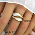 Gold plated ring with white enamel wavy texture and 12mm width in vintage style - Overlapping Wave Adjustable Ring (224) / 12mm