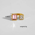 Offener Goldring aus Edelstahl mit rosa und klarem Zirkonia, Gewicht 6,9 g, 11,8 mm Höhe - Rosa Und Weiß Rechteckig Zweifarbiger Stil (323)