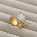 Golden irregular wave ring with 12mm wide shell texture inlay and minimalist open band - Organic Shape Wide Style (219) / Gold/White