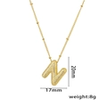 Golden balloon letter N pendant necklace with micro-pave cubic zirconia on a bead chain - Letter N / Gold