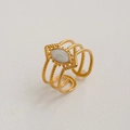 Anello bohémien dorato a girasole con pietra bianca marquise e fascia aperta regolabile - Aperto Regolabile / Ornamento Marquise Cavo a Più Strati (117) / Oro