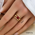 Anello regolabile in acciaio inossidabile placcato oro con pietra rossa e conchiglie - Design con Decorazione a Conchiglia Rosso (269)