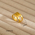 Detail showing 10.8mm width and 3.2g weight of 18K gold plated stainless steel ring - Triple Parallel Line Style(28) / Gold