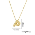 Golden letter P balloon pendant necklace with micro-paved zircons and bead chain - Letter P / Gold